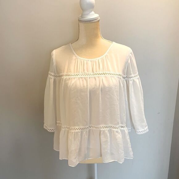 Max Studio white ruffled blouse size large - Picture 1 of 4